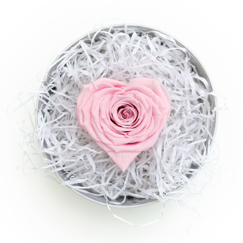 Preserved Pink Heart Rose in Hat Box