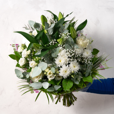 White ivory flower bouquet gift wrapped same-day delivery Dublin The Flower Factory