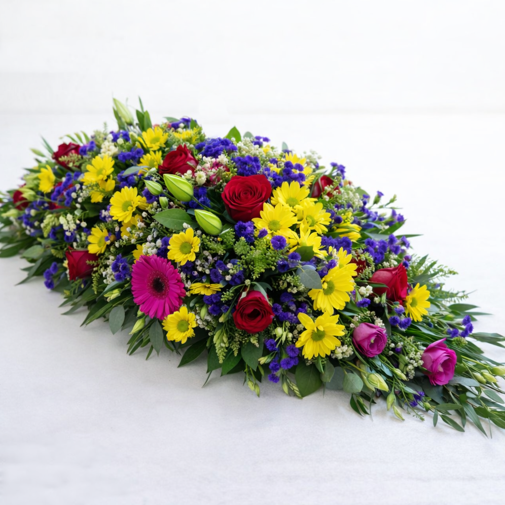 Colorful floral arrangement on a white background
