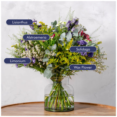 The Flower Factory Wild and Wonderful bouquet Lisianthus Solidago Camomile Dublin