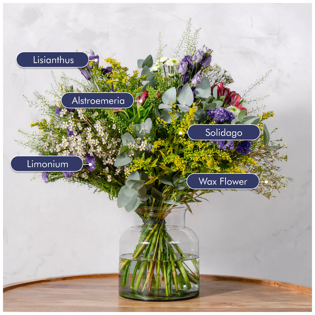 The Flower Factory Wild and Wonderful bouquet Lisianthus Solidago Camomile Dublin